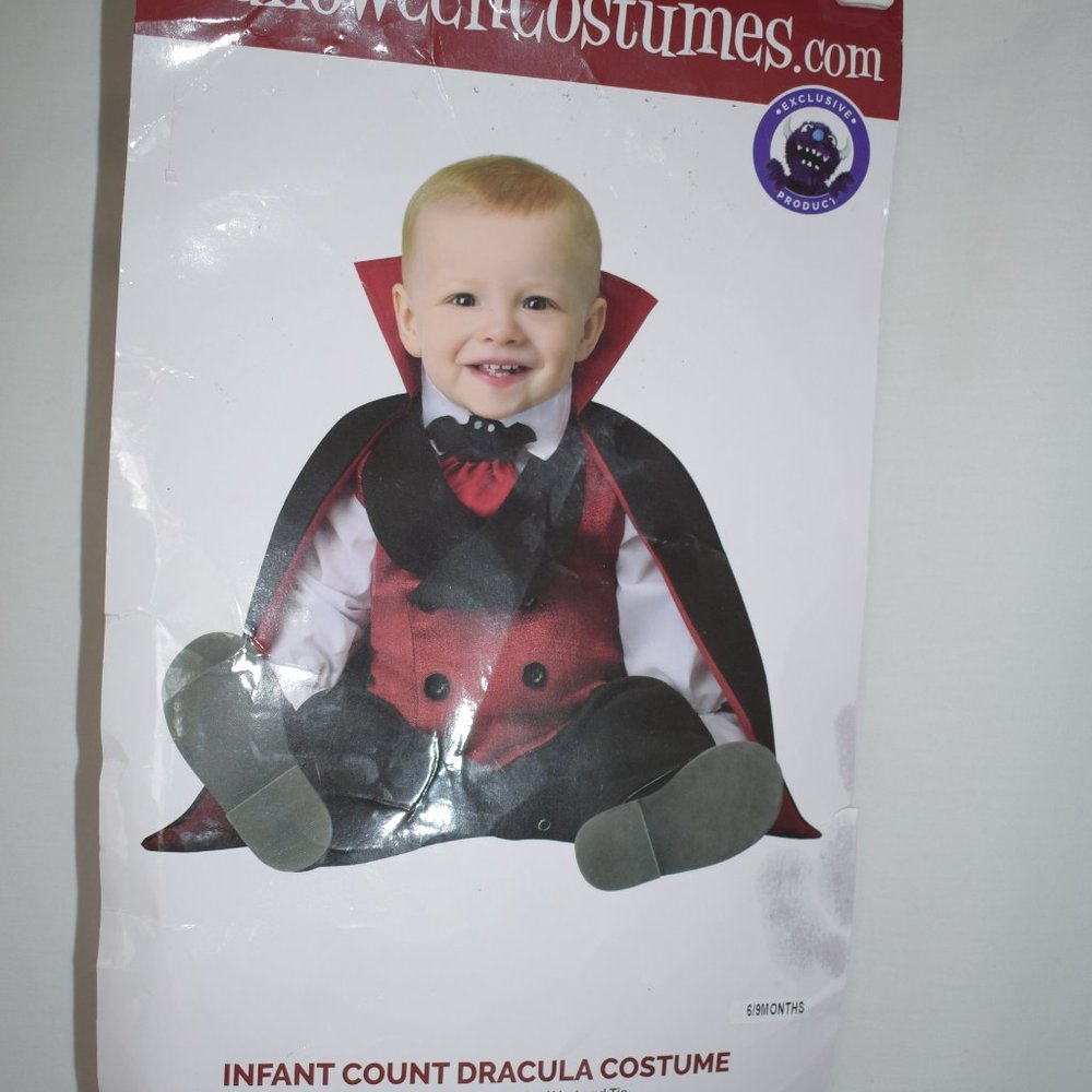 Infant Count Dracula Halloween Costume Size 6/9 Mo Cape Pants Shirt Vest Tie
